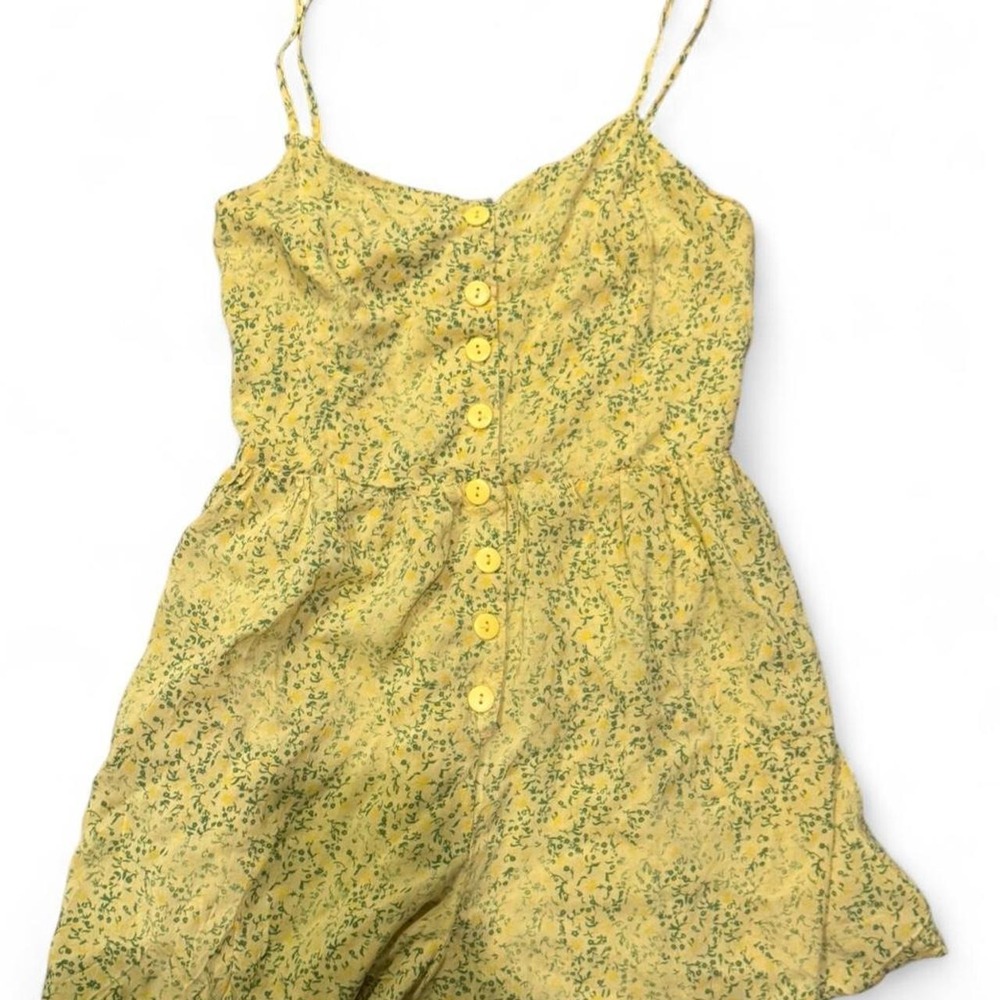 Urban Outfitters Yellow Floral Button Front‎ Smocked Back Romper Medium Summer